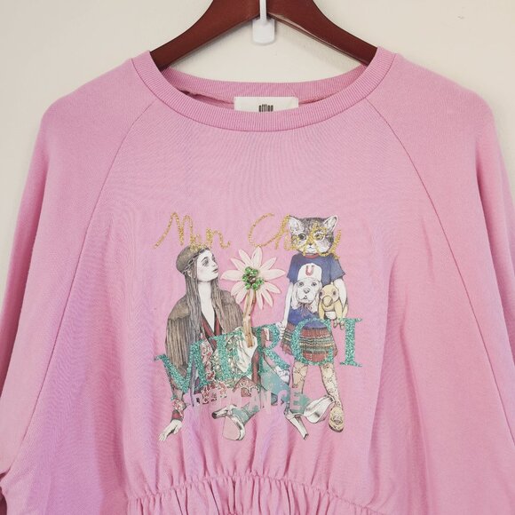 Offing Women Sweatshirt French Terry Sz L Casual Fun Graphic made in Korea - Picture 6 of 15